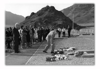 Silent Valley, Little Aden. Laying a wreath at the funeral of Ruth Wilkes