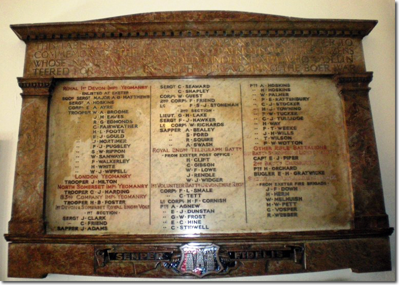 Boer War Memorial in Exeter Guildhall