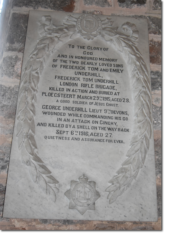 The Underhill Memorial in Marldon Church